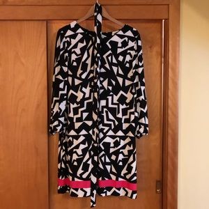 Tahari Poly Blend Black & White Patterned Dress